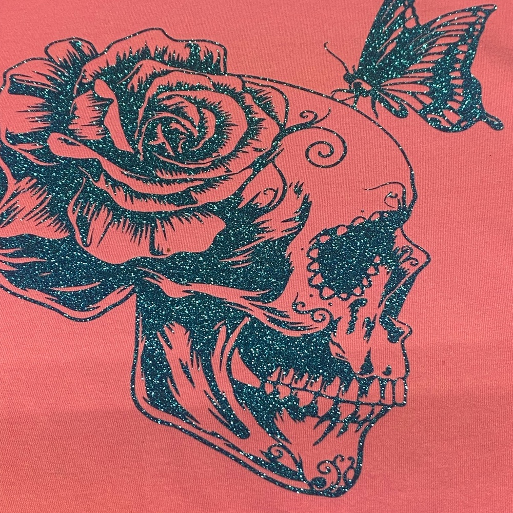 Sugar Skull and Butterfly Done in Glitter Graphic Tee